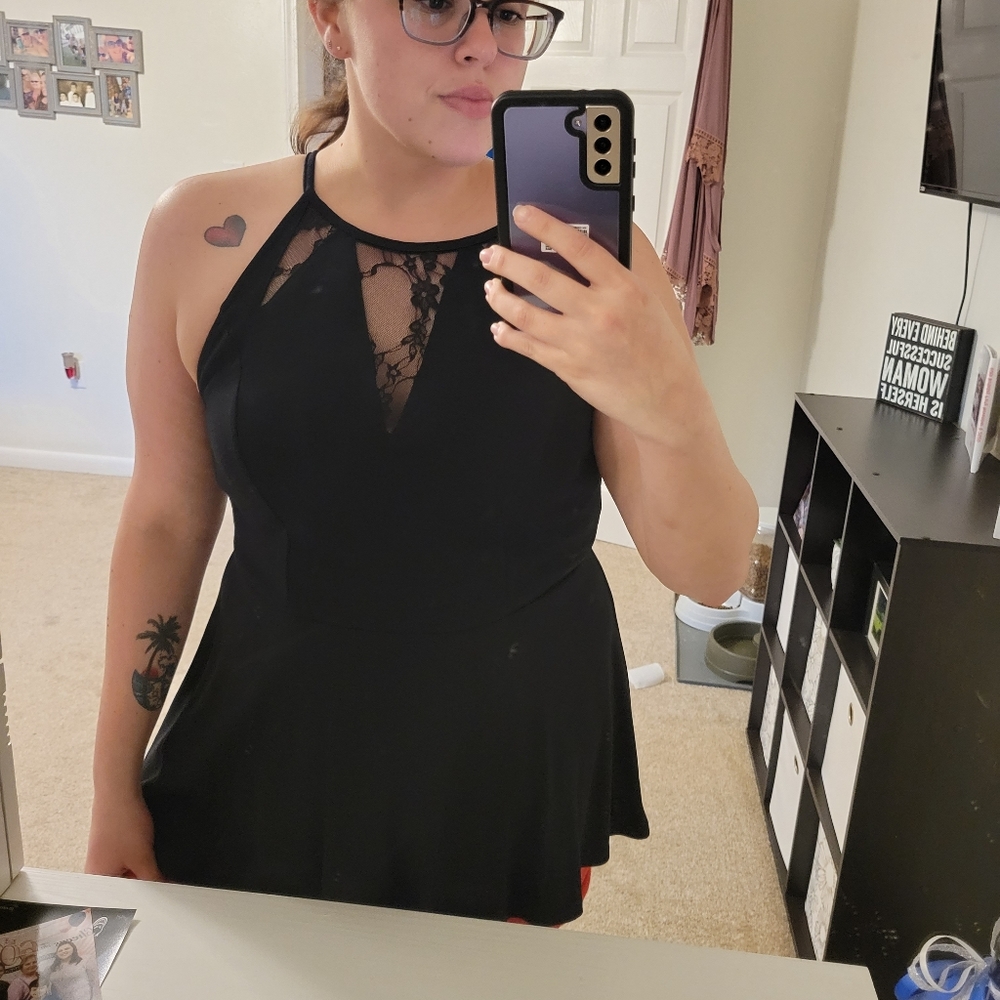 Black lace peplum top